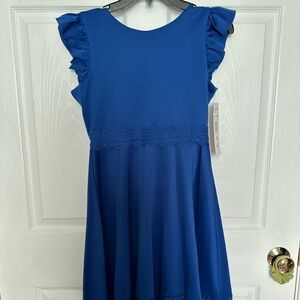 Blue girls dress with lace bottom